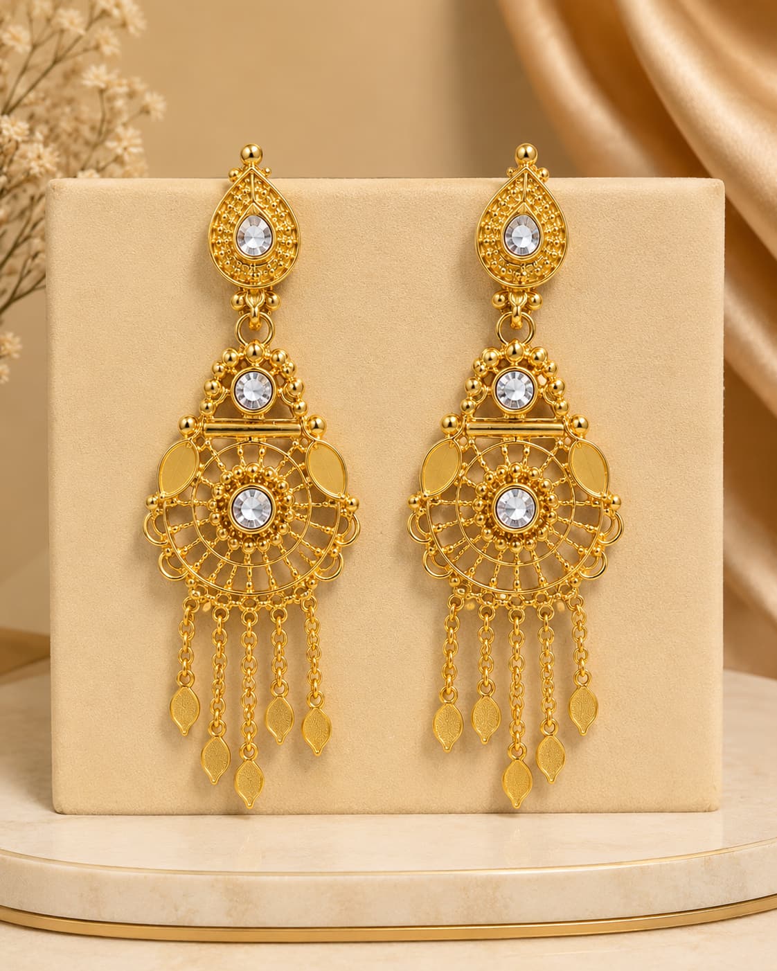 Gold-Plated Traditional Chandbali Drop Earrings for Women